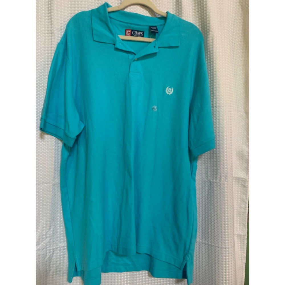 Chaps Mens XXL Turquoise Blue Cotton Pique Short Sleeve Embroidered Logo Polo